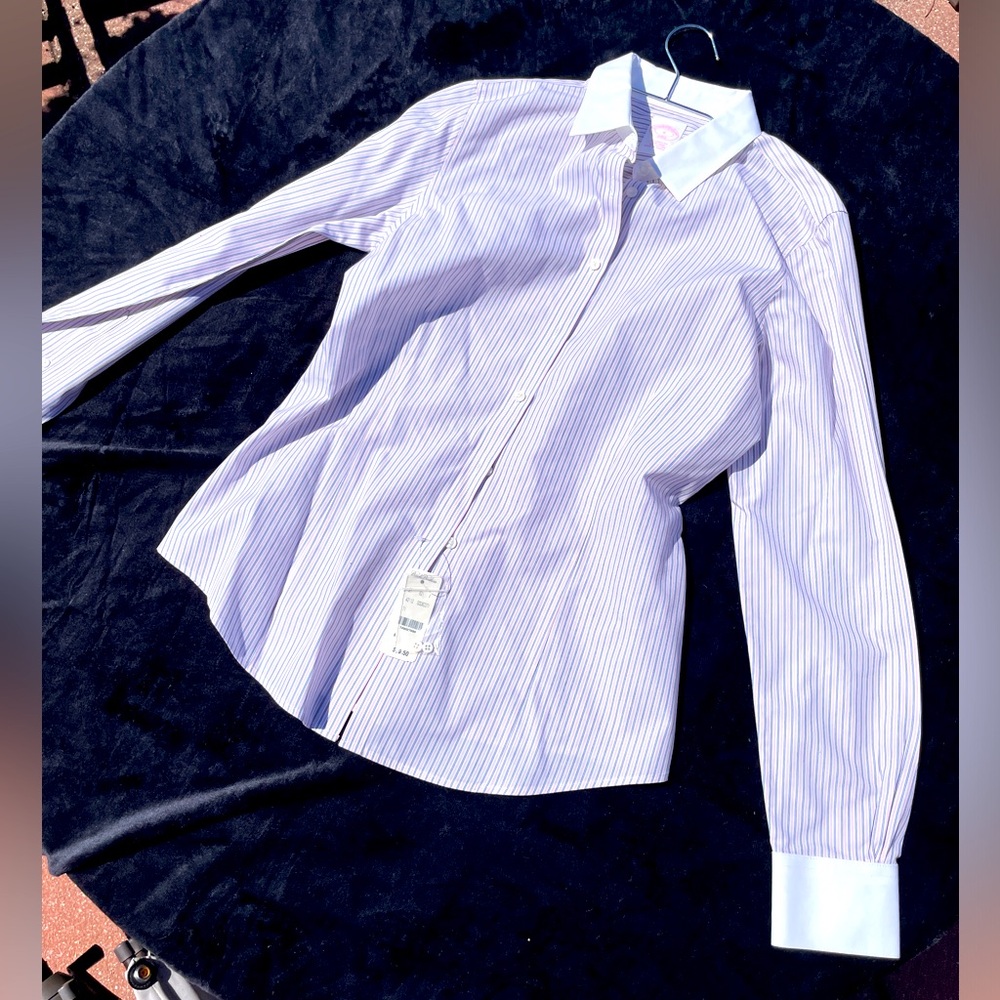 Brooks Brothers Luxury Women's Striped Button-Up dress Shirt with French cuffs